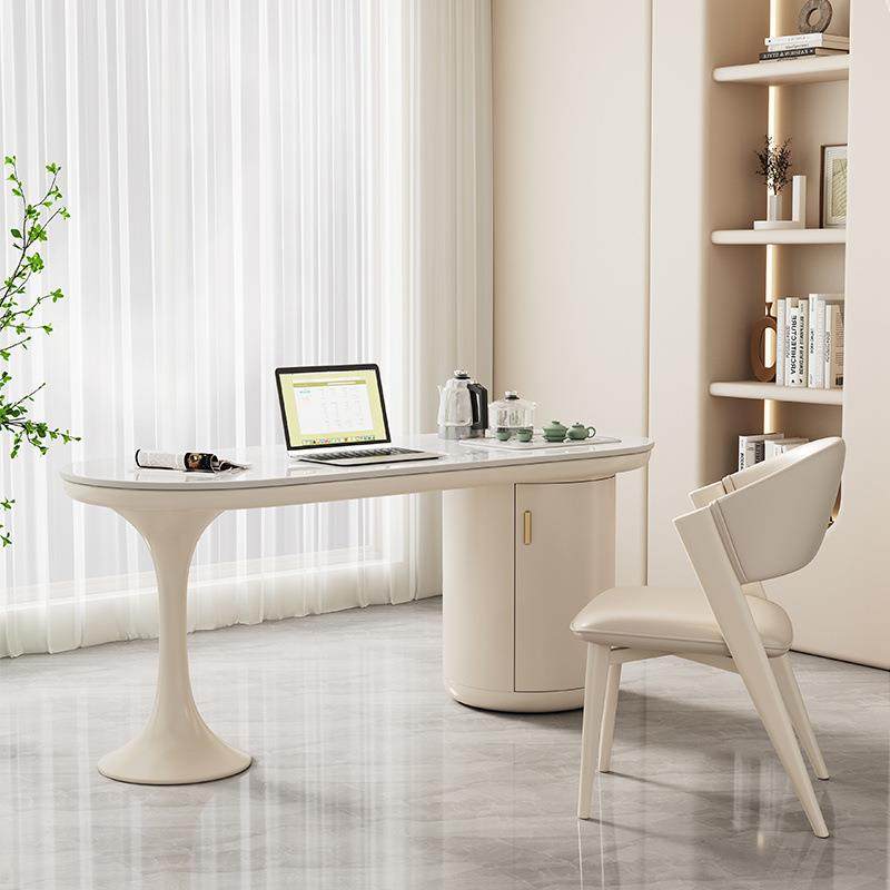 现代简约轻奢奶油风岩板茶桌椅组合办公室书桌茶桌一体两用茶台