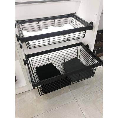 衣柜拉篮抽屉式收纳藤篮衣橱内置伸缩裤架家用柜子推拉收纳置物篮