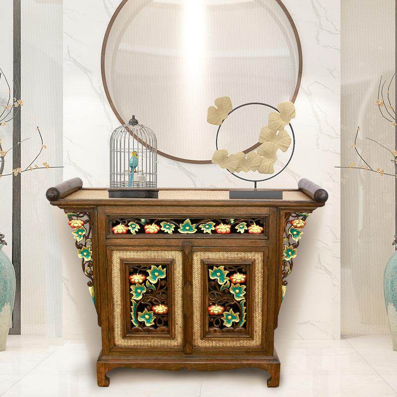 东南亚风格住宅家具泰国工艺品储物装饰柜彩绘实木竹编隔断玄关柜