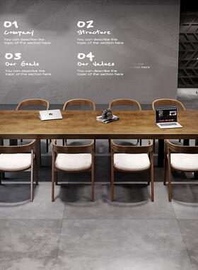 式办美公室实VGG会议lof桌t工作室长条原木木办公桌椅酒店大型谈