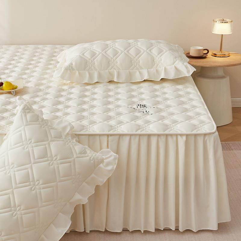 新款水洗棉加床裙厚单件床罩三件床套单垫全包防尘裙边通OYU用防