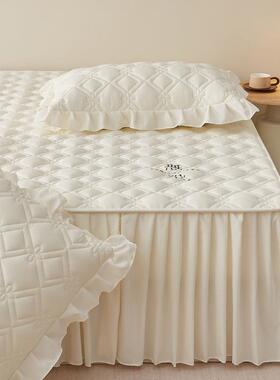 新款水洗棉加床裙厚单件床罩三件床套单垫全包防尘裙边通OYU用防