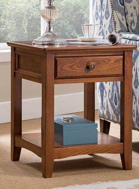 美式全实木边几客简约边桌沙发角PFS70177几几带抽厅屉边柜正方形