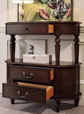 TWW美式全复实木半圆玄关门厅入户玄关台客厅古玄桌关靠墙过柜道