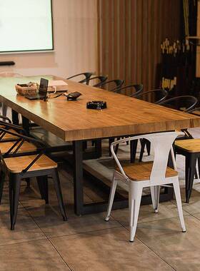 实木会议桌桌简谈约现代办长公桌工业风长条l大桌子oft洽桌椅AL62