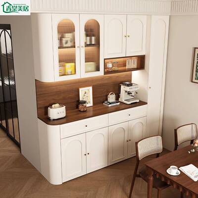 奶风餐边柜中古弧酒柜茶油水柜PUN一家体圆靠墙用客厅组合收纳储