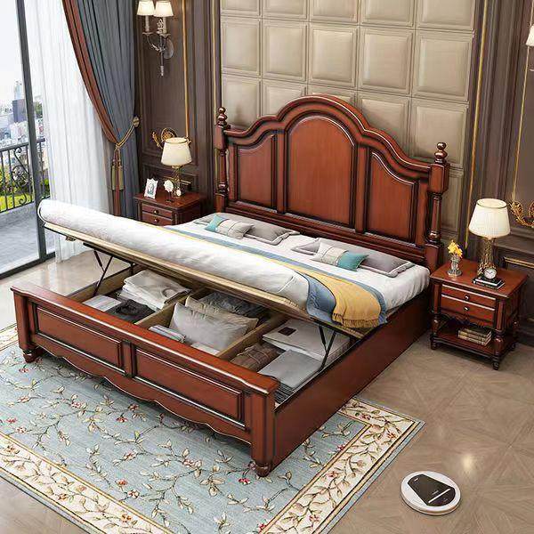 美式简约实床现乡村1.VIE8米双代床1.5米单木人床主卧婚床人高箱