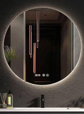 简IIN约浴室镜智能雾LE防D洗手台卫生间触摸屏带灯用圆家化妆挂镜