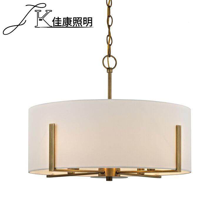 新款亚麻圆形布罩客厅金色吊灯铁美式GAD乡村复卧室餐厅古艺吸顶