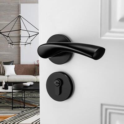 门锁式室内卧室房锁XHK套门美黑分体门锁木色门把手家用磁吸静音
