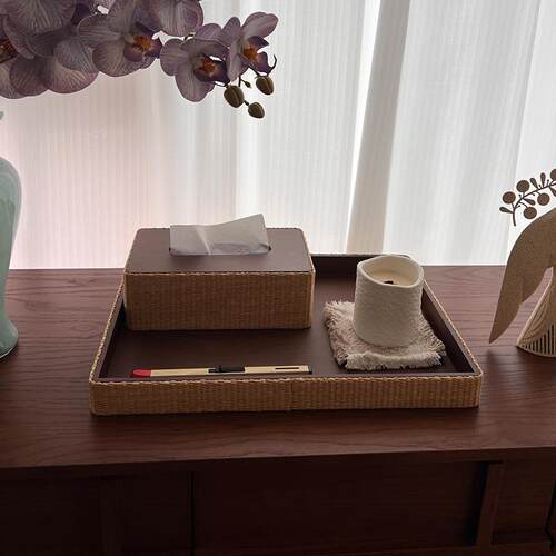 藤编复中古风古创盒意木质档纸巾盒客厅高轻奢家用餐桌NJS抽纸纸