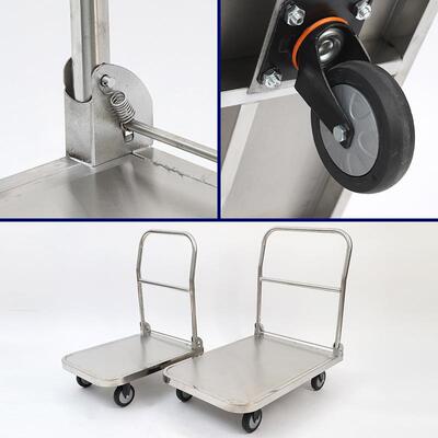 不锈钢折叠拉货工平板车库周转车推56500静音小车具搬运车不锈钢