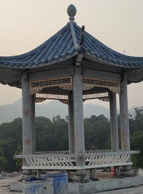 钢筋混凝土古21390建仿古园纹林景单层六角观凉亭长户外仿木廊新