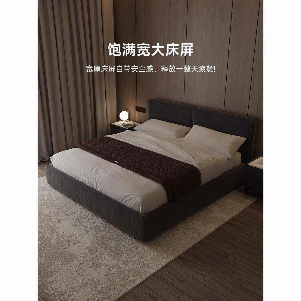 现代约主卧奢双人床黑色棉麻布软FWG艺床轻极简简实木可定制通
