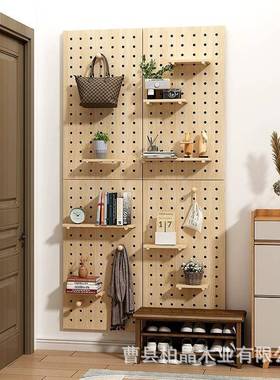 实木洞板收壁挂入户玄关展示架墙上置架吸壁式实木物纳96311洞架