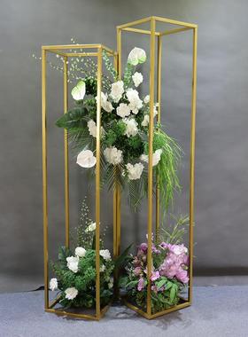 婚庆艺几何气球拱架金路色方框花柱婚礼布置装饰道铁具摆件引9721