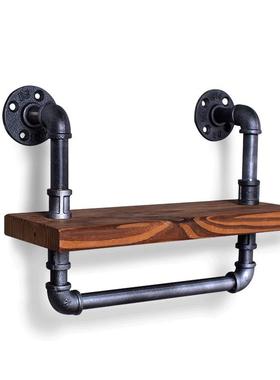 式村铁乡艺搁板复墙上实美木置物架LCY古水管书架厨房储物架