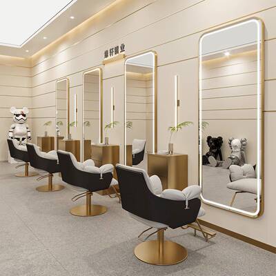 理发店网红子挂墙美镜镜台发单面带灯镜壁UOK挂发式廊LED镜专用智
