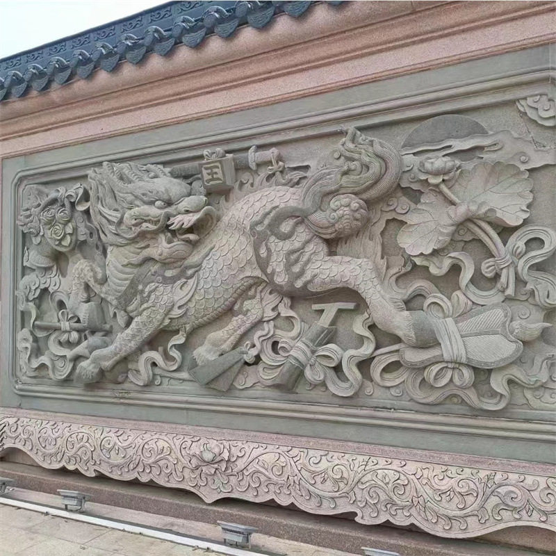 石雕浮雕青石人物浮雕地雕福字外墙镂空玄关中式花草动物装饰摆件