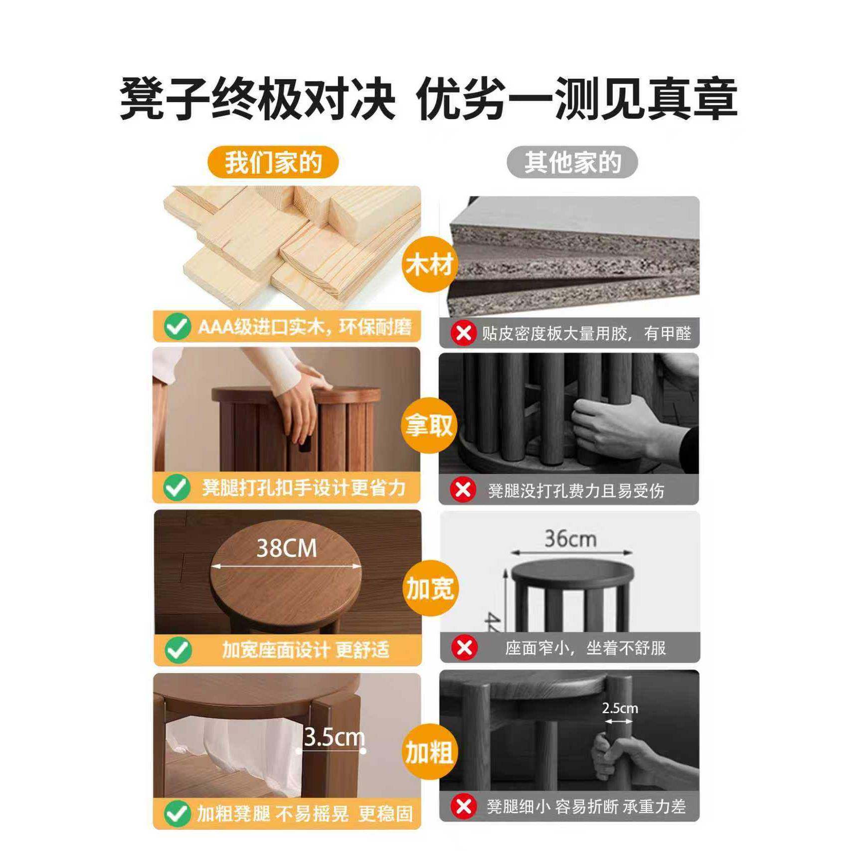 木堆UBA凳子叠叠乐可叠放带滑轮家用收纳叠客人备用凳新中式实圆