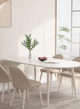 奶油风半圆形白色岩板餐椅桌用小户型靠简墙现代约84411可爱家吃