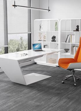 桌白色漆办公长方形高端总裁老板桌时尚桌烤大班实木简约风KD3办