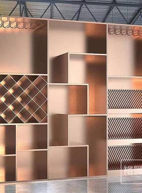 私人酒窖酒店吧台现代风开INX格玫瑰金常温酒敞开式不锈钢柜酒放