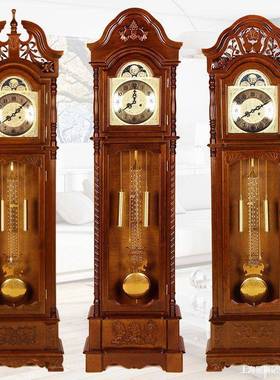 欧式落机械钟实JGR木大座钟厅立钟中地式客复古别墅立式发条摆钟