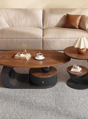 胡木茶几桌轻风奢感小设户42381型客厅家用法式中古计师2025新桃