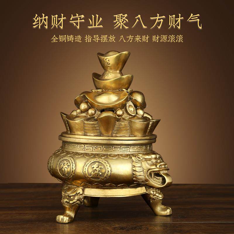 全铜宝盆号进摆I826Mj2F件特大双龙聚宝聚盆店铺柜台助财宝玄关装