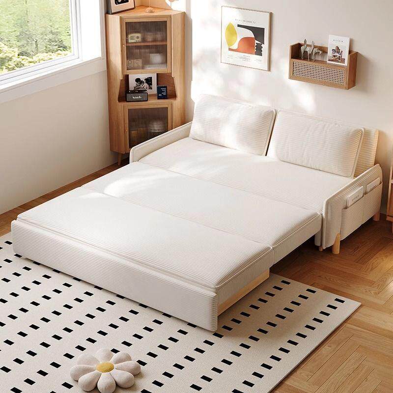 日式实油风木沙发床折叠两用2奶0WNV25新款灯芯绒厅布艺双人客沙