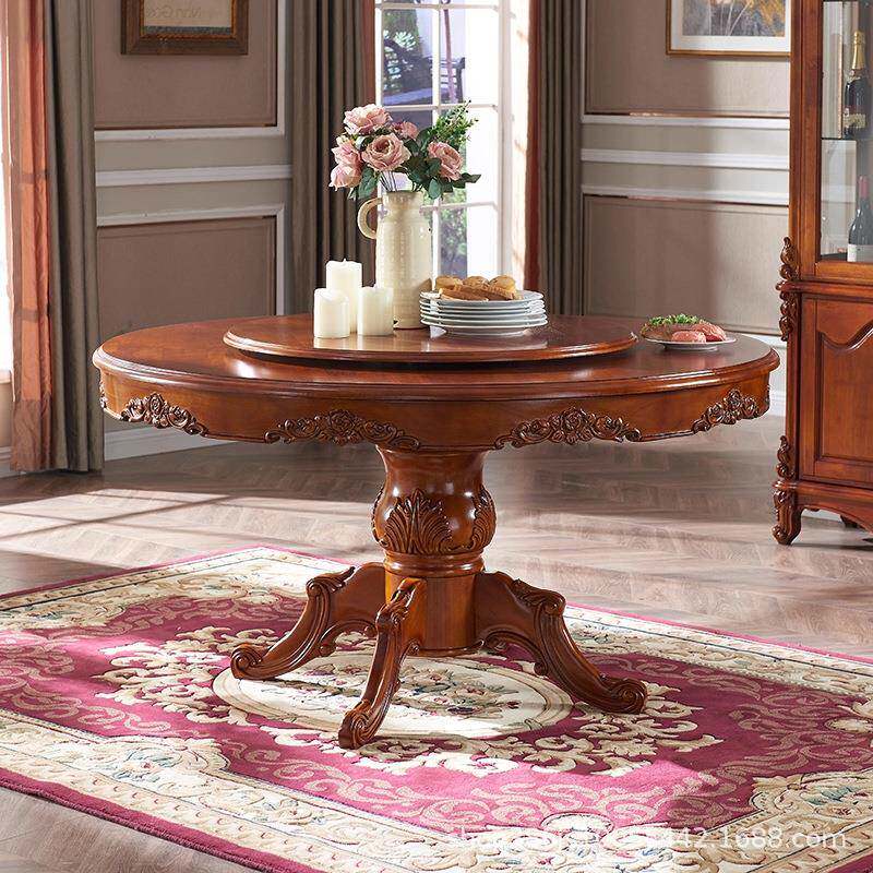美式奢华餐桌F606圆桌餐椅高档桌家实用木欧式大理石圆复古轻奢雕