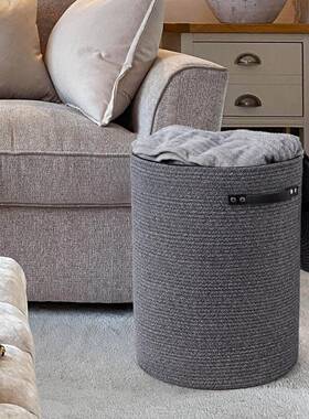 手工编织绳篮子家用玩脏YIR具衣服筐收纳编织棉收纳折叠脏衣篮