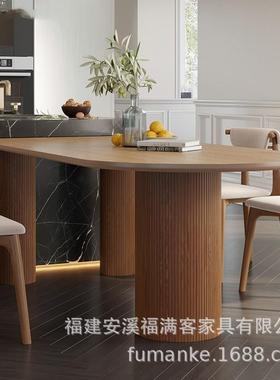 简约椭圆13958形岛台全实木餐餐桌椅厅中多人餐台木组合胡桃木色