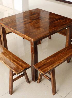 9U餐实木桌椅组合饭快餐餐饮小吃店店桌椅面馆76057烤四方桌仿烧