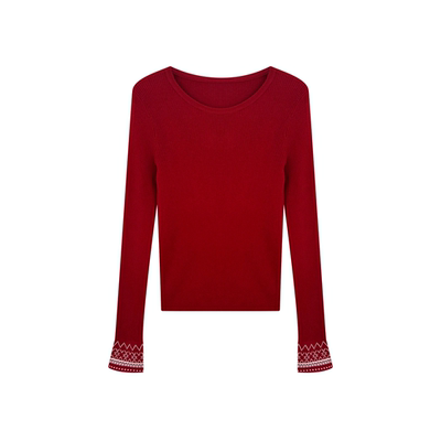 露露酱NN~ 「时光雅袖」复古撞色袖口提花针织上衣M361060