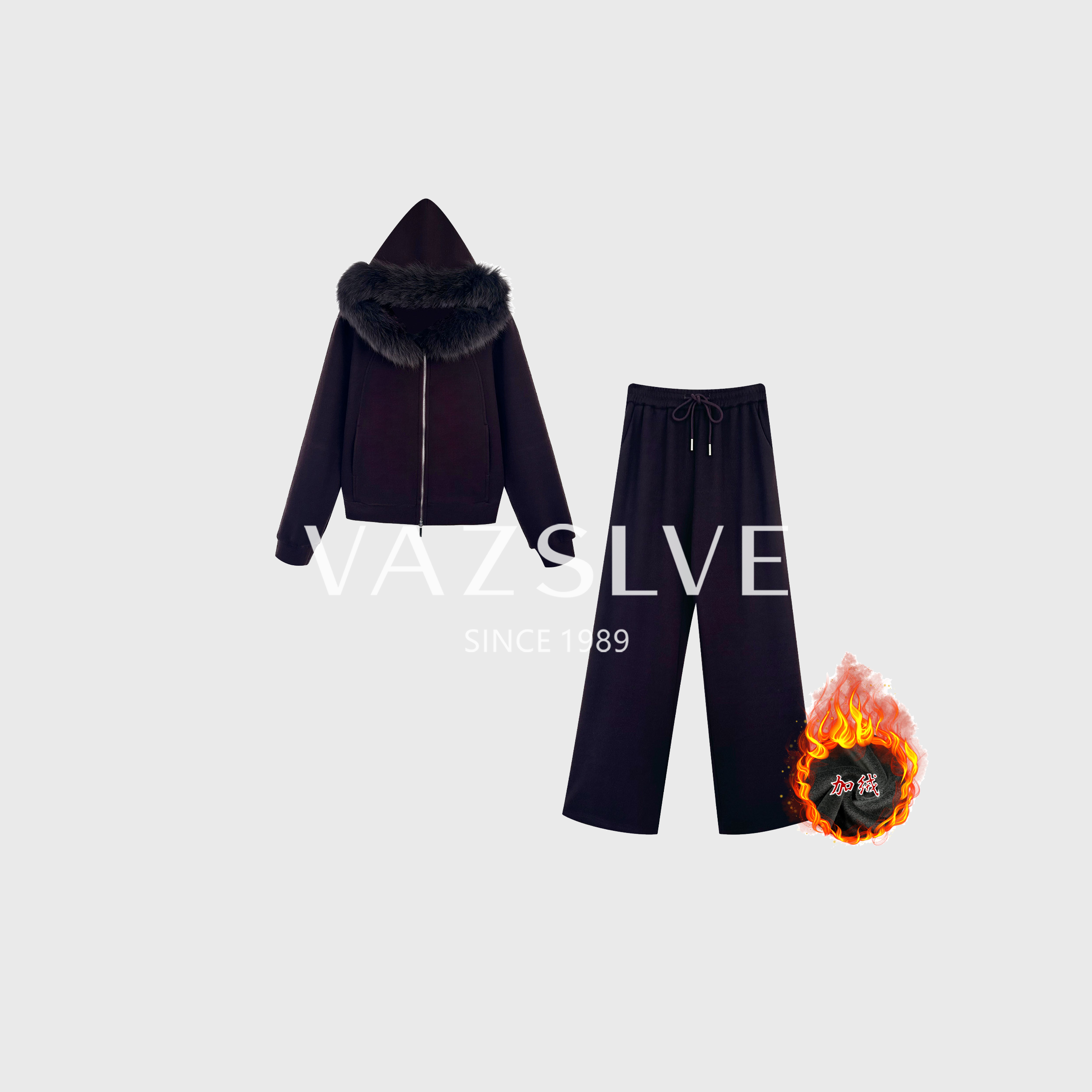 【VAZSLVE/全新奢品】捡漏时尚高级感休闲连帽毛领套装353297