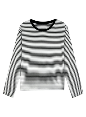 露露酱NN~「云层横铺」莱赛尔撞色圆领条纹宽松上衣861006