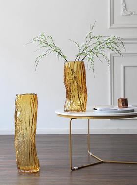 简约直轻奢厚设计大号筒树根落地玻璃花BX246-1C瓶家居软装工艺重