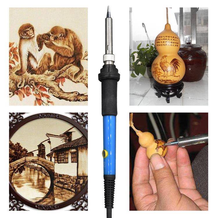 雕刻烙画调温电烙套装2笔件套烫花烙画工具5画焊烙接可调温电烙铁