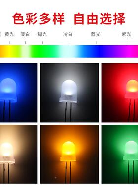 LED发光二极雾管F88mm圆头状长/脚有边白红蓝绿黄直插LDSKED灯珠