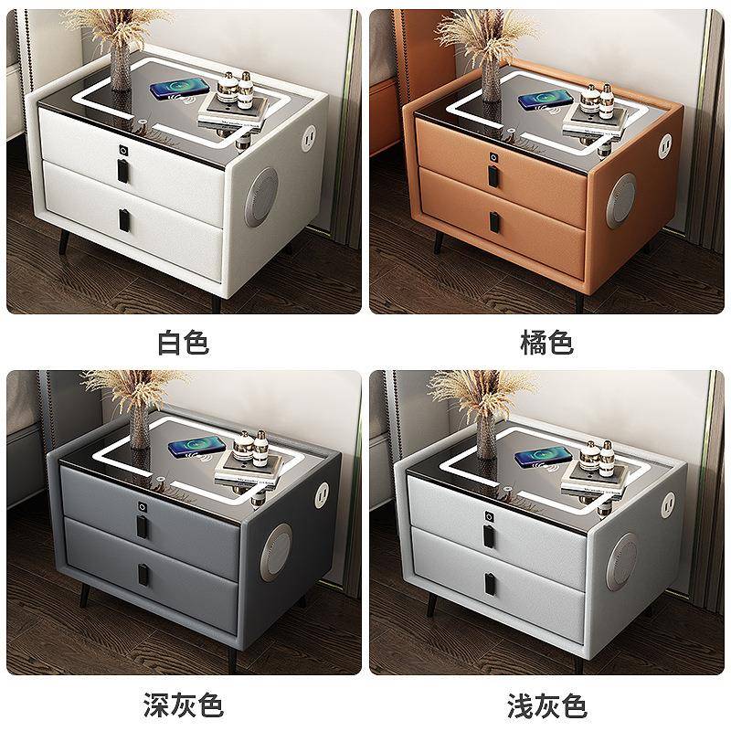智能多无充电床头柜简约锁轻奢皮质床001边柜带指纹音响功线能储