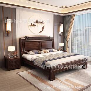 新中式 8实木床南美紫檀大床1.M双人主古卧YFW雕花榫卯结构实典木