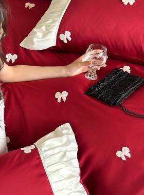 公主风00S长纯绒棉贡缎四套简约色毛巾绣褶件皱拼000090边床单1床