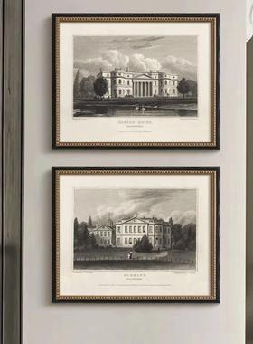法复古式欧式城堡庄园画美式中古廊风挂客厅卧室走书49490房建筑