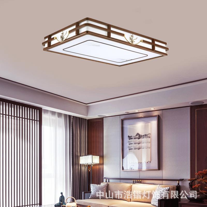 202式5新中实木吸顶灯海灯棠木卧室中国风灯76圆形客具厅餐厅风扇