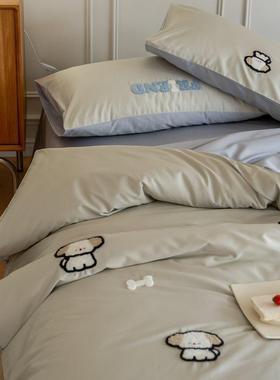 K1500S贡缎长1绒棉高支被四件套可爱毛巾绣床上床套单床710笠式