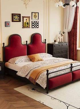 实木床中靠古风老巴黎床主高背卧式高端黑色法复古软包SPV双人床1