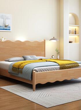 奶油风白色全实木现代.简约床主卧储床18米双人ZBR床1.5米床法式