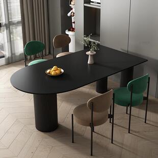 纯黑色岩板桌现代简餐约半圆岛台家用设计师饭户小型餐桌桌奶YFW